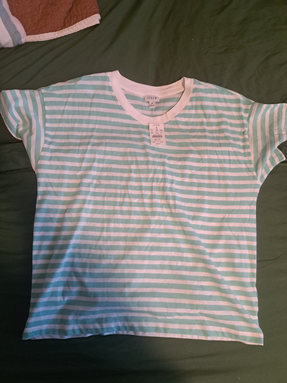 J. Crew Mint and White Striped Short-Sleeve Tee